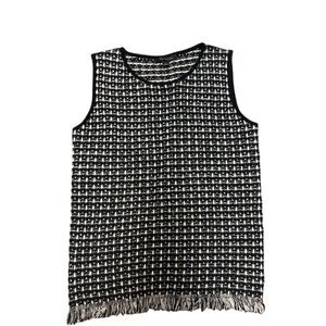Ann Taylor Women's Black Fringe Tweed Sleeveless Sweater Shell S